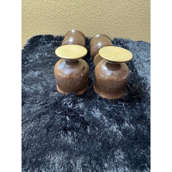 Vintage Ceramic Goblets Set Of 4 Brown & Orange Glazed Pedestal Cups - Picture 7 of 8